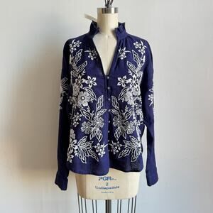 NWT ANTHROPOLOGIE PILCRO Tavi Embroidered Blue Top